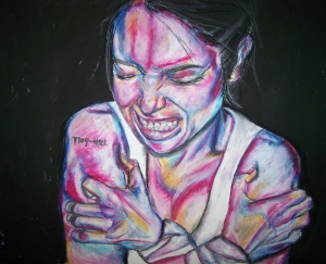 "Brand," (psychiatric number), oil pastel 19x24", April Mansilla, self-portrait, 2011
